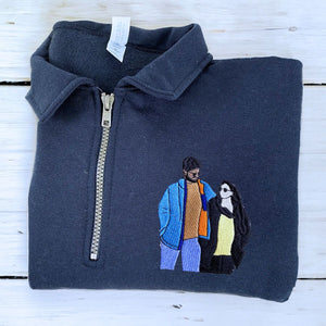 Personalized Gift for Him Her, Custom Embroidered Matching Zip Up Hoodies with Photo For Couples