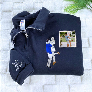 Personalized Gift for Him Her, Custom Embroidered Matching Zip Up Hoodies with Photo For Couples