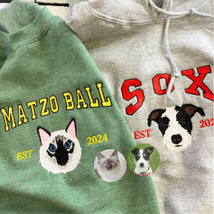 Custom Pet Embroidery Hoodie, Sweatshirt with Your Pet's Portrait Photo, Unique Gift for Pet Lovers