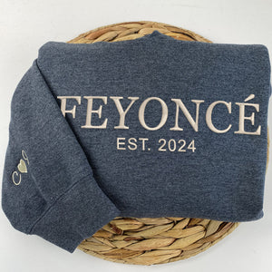 Engagement Gift for Fiance with Feyonce Sweatshirt, Est Any Year Embroidered Initials on Sleeve