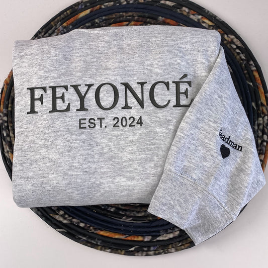 Engagement Gift for Fiance with Feyonce Sweatshirt, Est Any Year Embroidered Initials on Sleeve