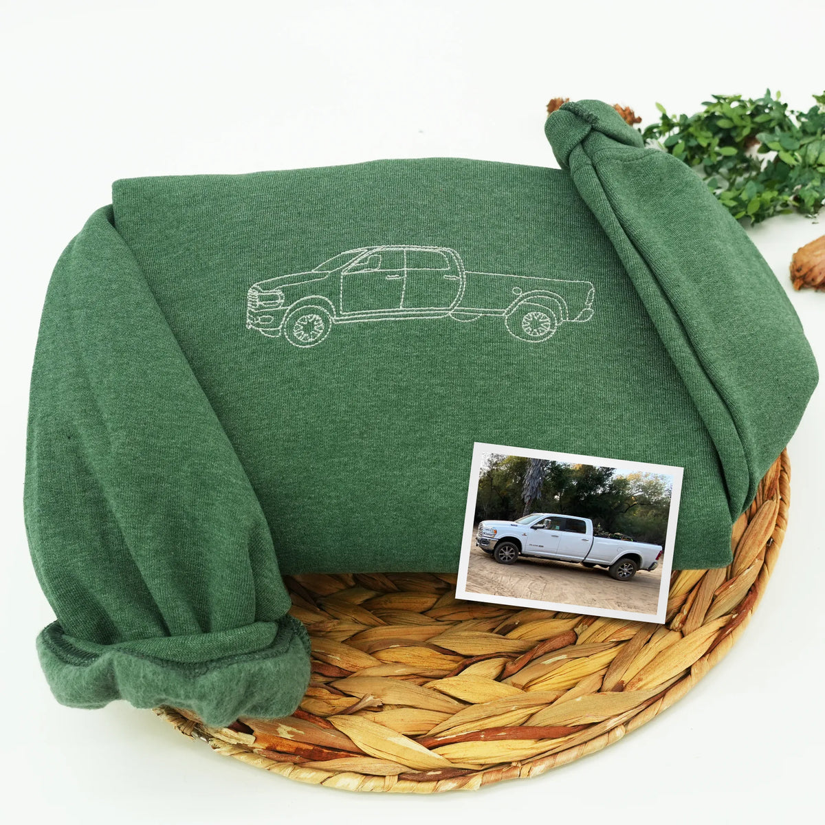 Father’s Day Custom Car Outline Photo Embroidered Hoodie or Sweatshirt – Personalized Gift for Dad and Grandpa