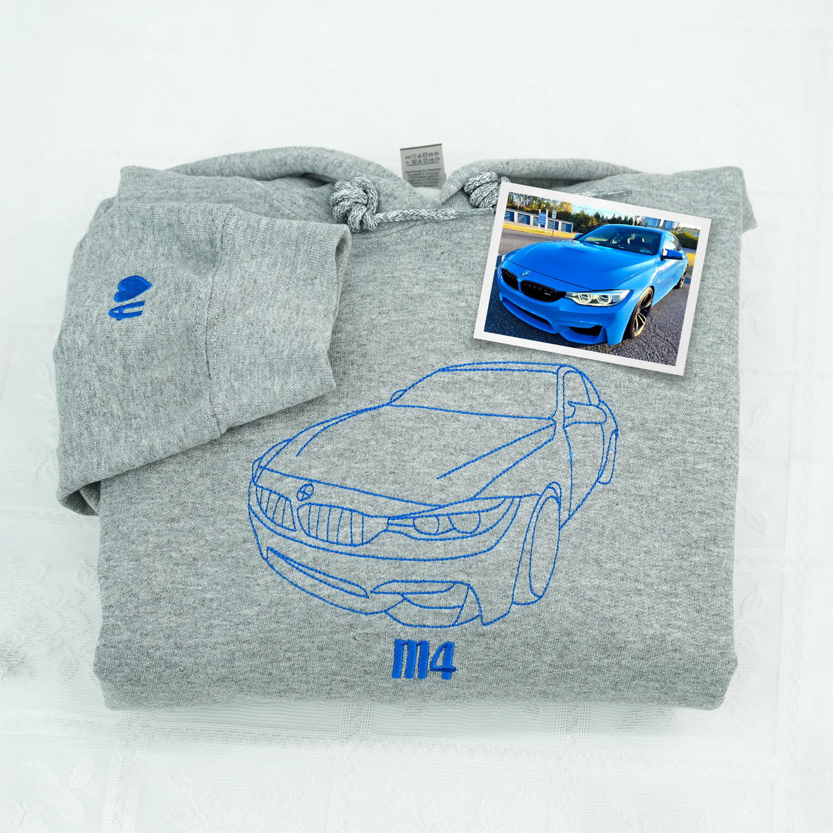 Father’s Day Custom Car Outline Photo Embroidered Hoodie or Sweatshirt – Personalized Gift for Dad and Grandpa