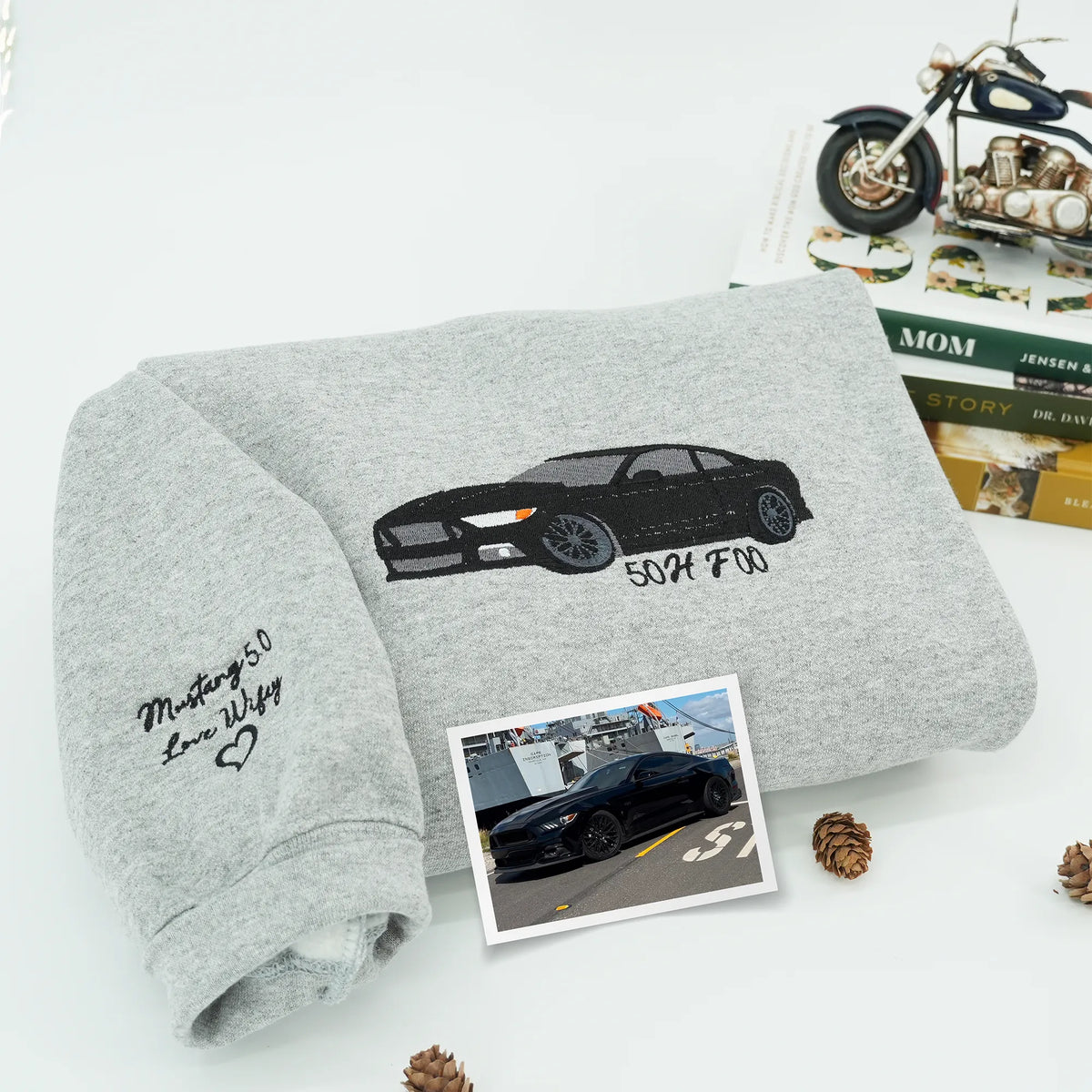 Custom Car Photo Embroidered Hoodie or Sweatshirt – Personalized Gift for Dad, Grandpa, or Car Lovers
