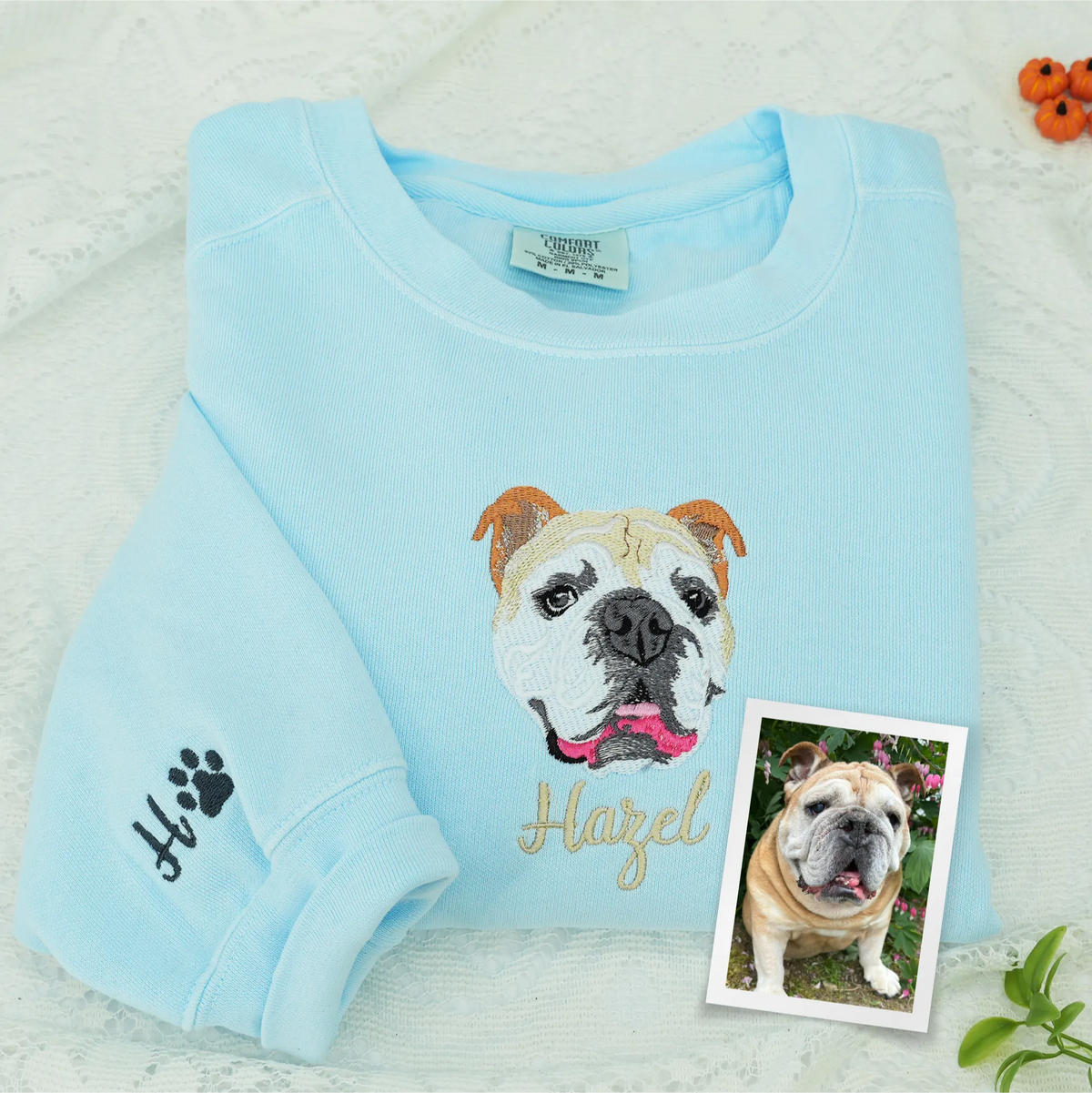 Father’s Day Custom Embroidered Pet Portrait Hoodie or Sweatshirt – Personalized Gift for Pet-Loving Dad and Grandpa