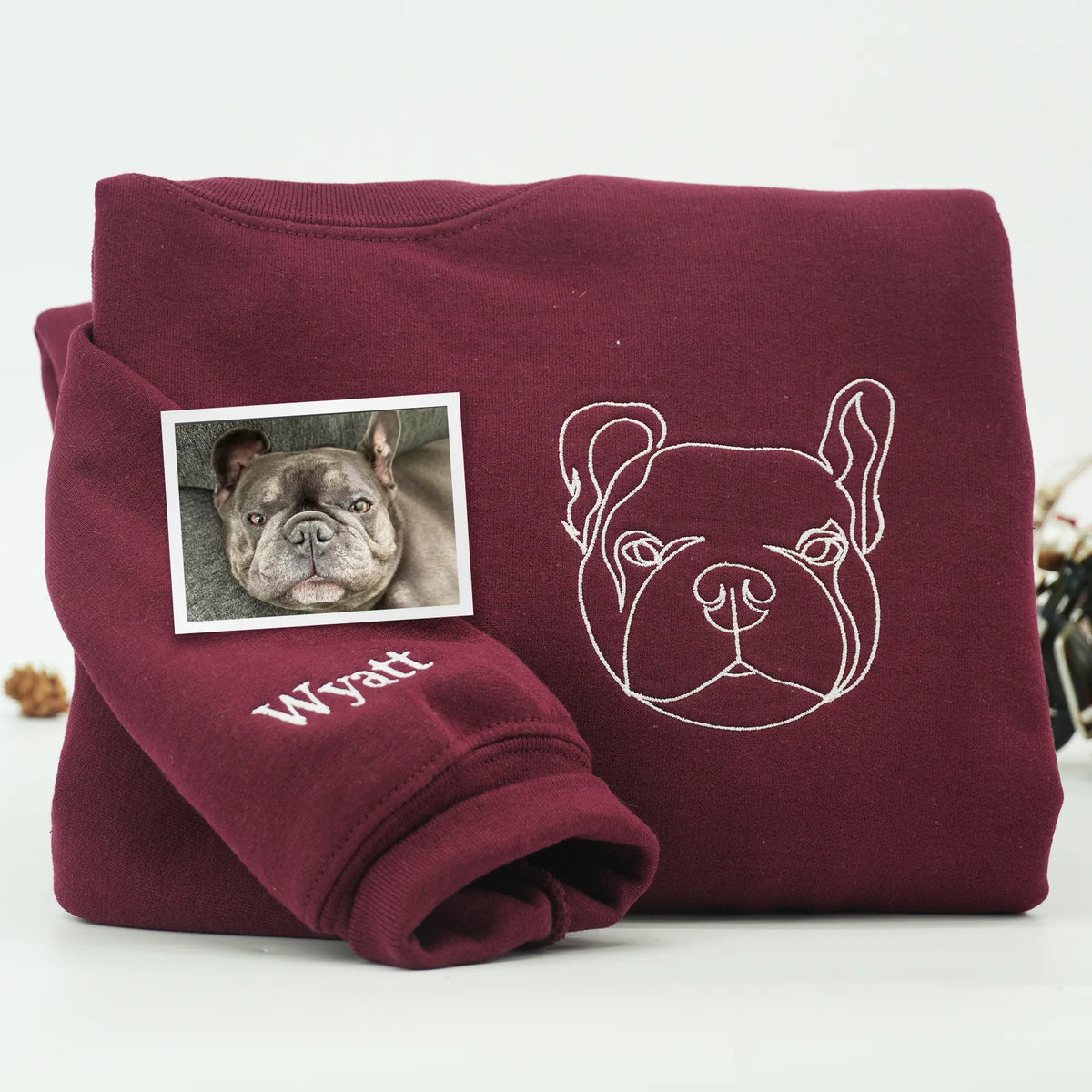 Father’s Day Custom Pet Outline Photo Embroidered Hoodie or Sweatshirt – Personalized Gift for Pet-Loving Dad and Grandpa