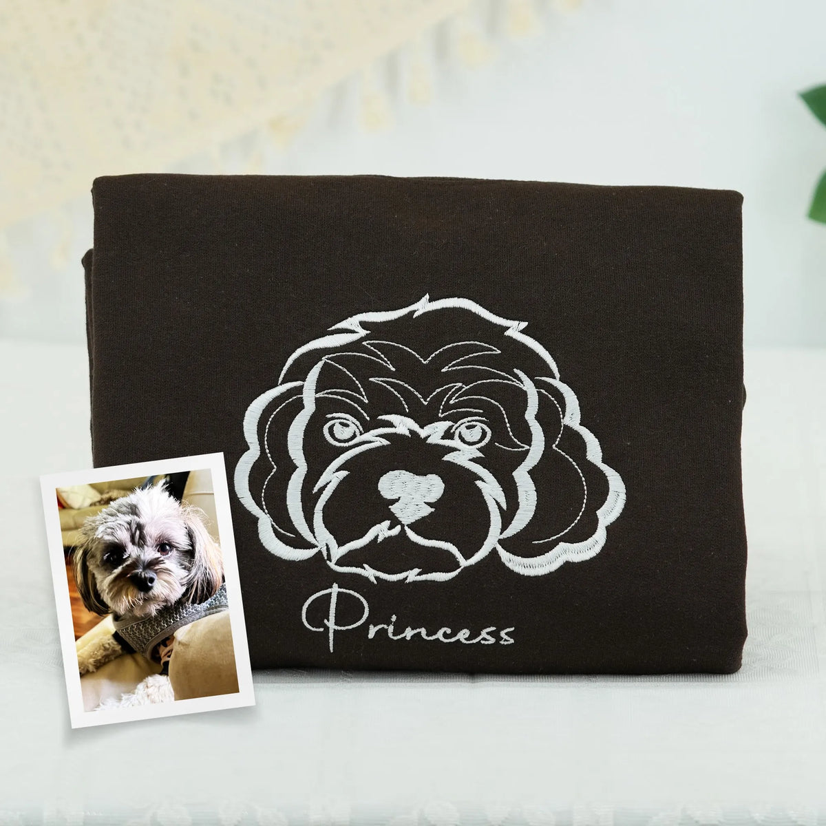 Father’s Day Custom Pet Outline Photo Embroidered Hoodie or Sweatshirt – Personalized Gift for Pet-Loving Dad and Grandpa