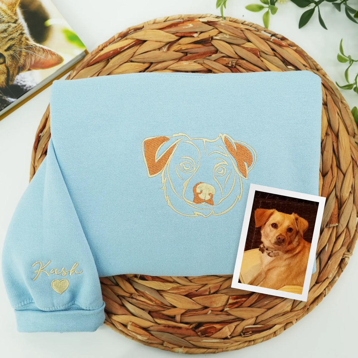 Father’s Day Custom Pet Outline Photo Embroidered Hoodie or Sweatshirt – Personalized Gift for Pet-Loving Dad and Grandpa