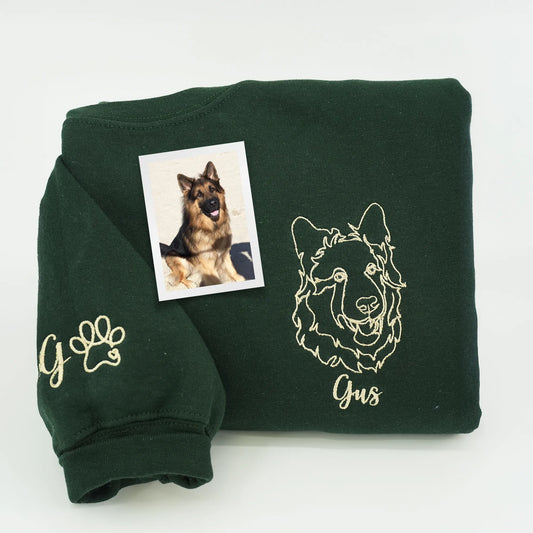 Father’s Day Custom Pet Outline Photo Embroidered Hoodie or Sweatshirt – Personalized Gift for Pet-Loving Dad and Grandpa