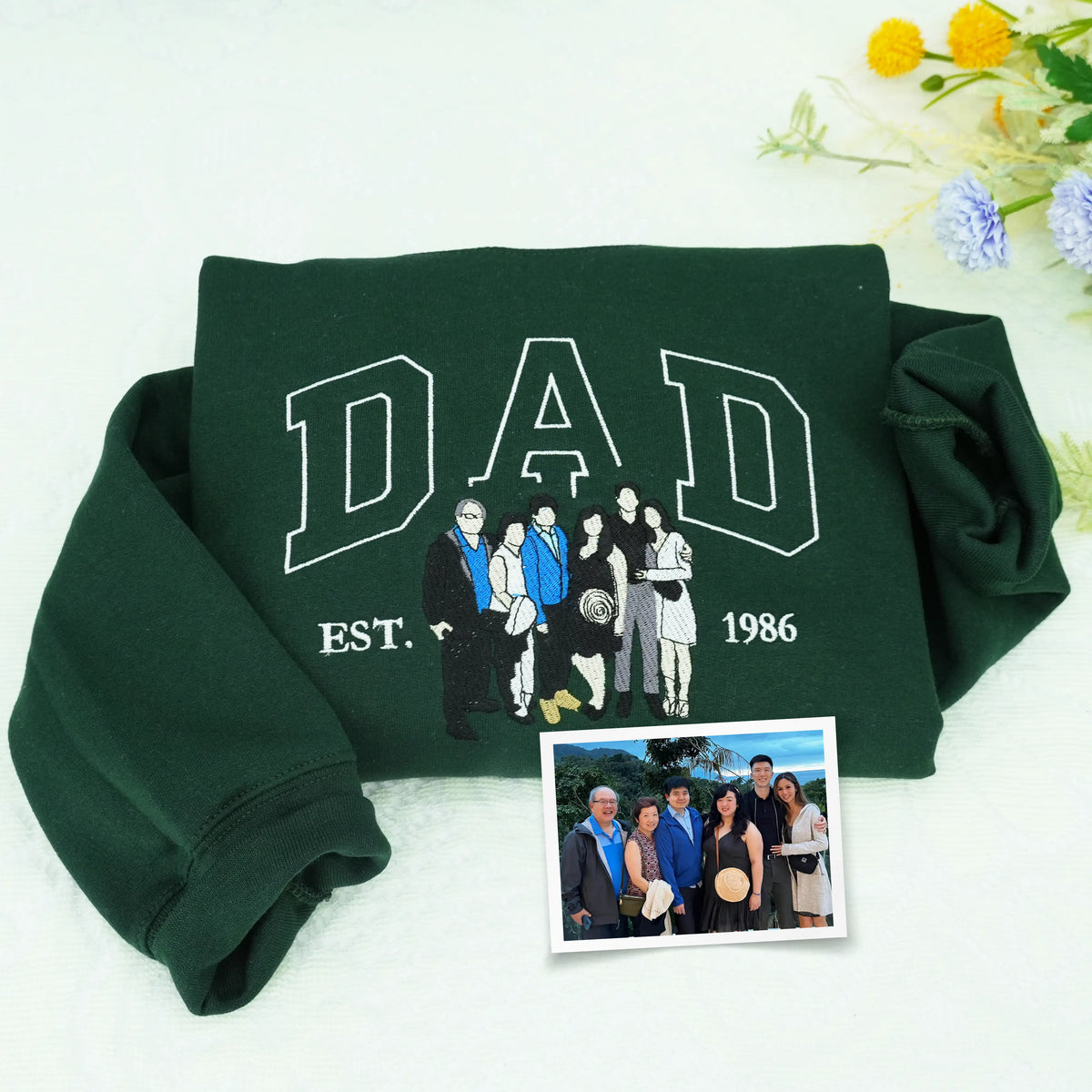 Father’s Day Custom Photo & Nickname Embroidered Hoodie or Sweatshirt – Personalized Gift for Parents and Grandparents