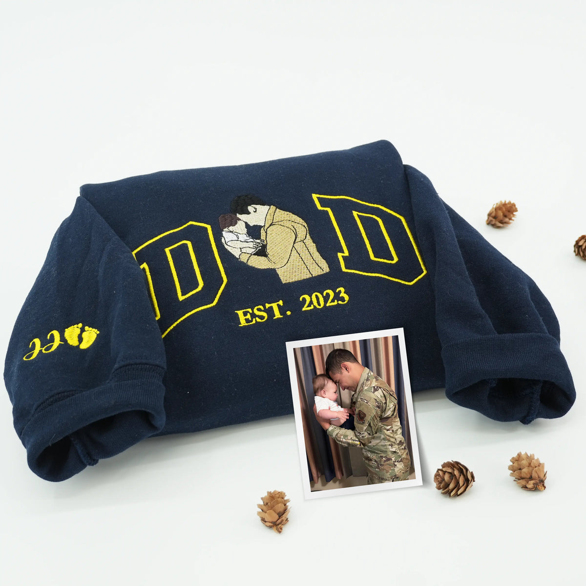 Father’s Day Custom Photo & Nickname Embroidered Hoodie or Sweatshirt – Personalized Gift for Parents and Grandparents