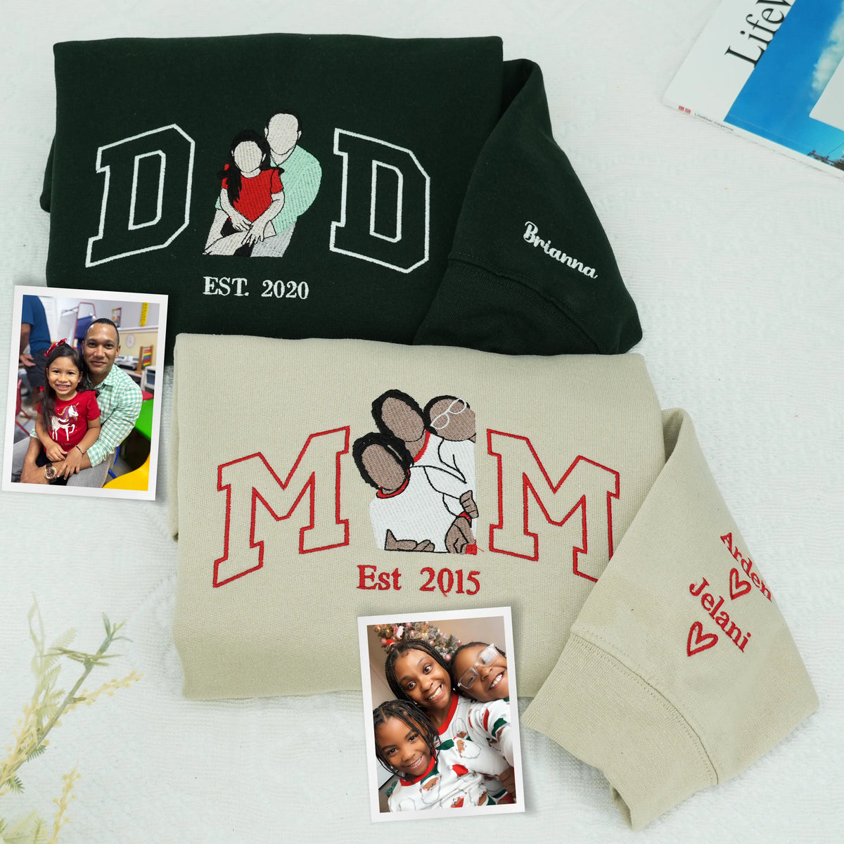 Father’s Day Custom Photo & Nickname Embroidered Hoodie or Sweatshirt – Personalized Gift for Parents and Grandparents