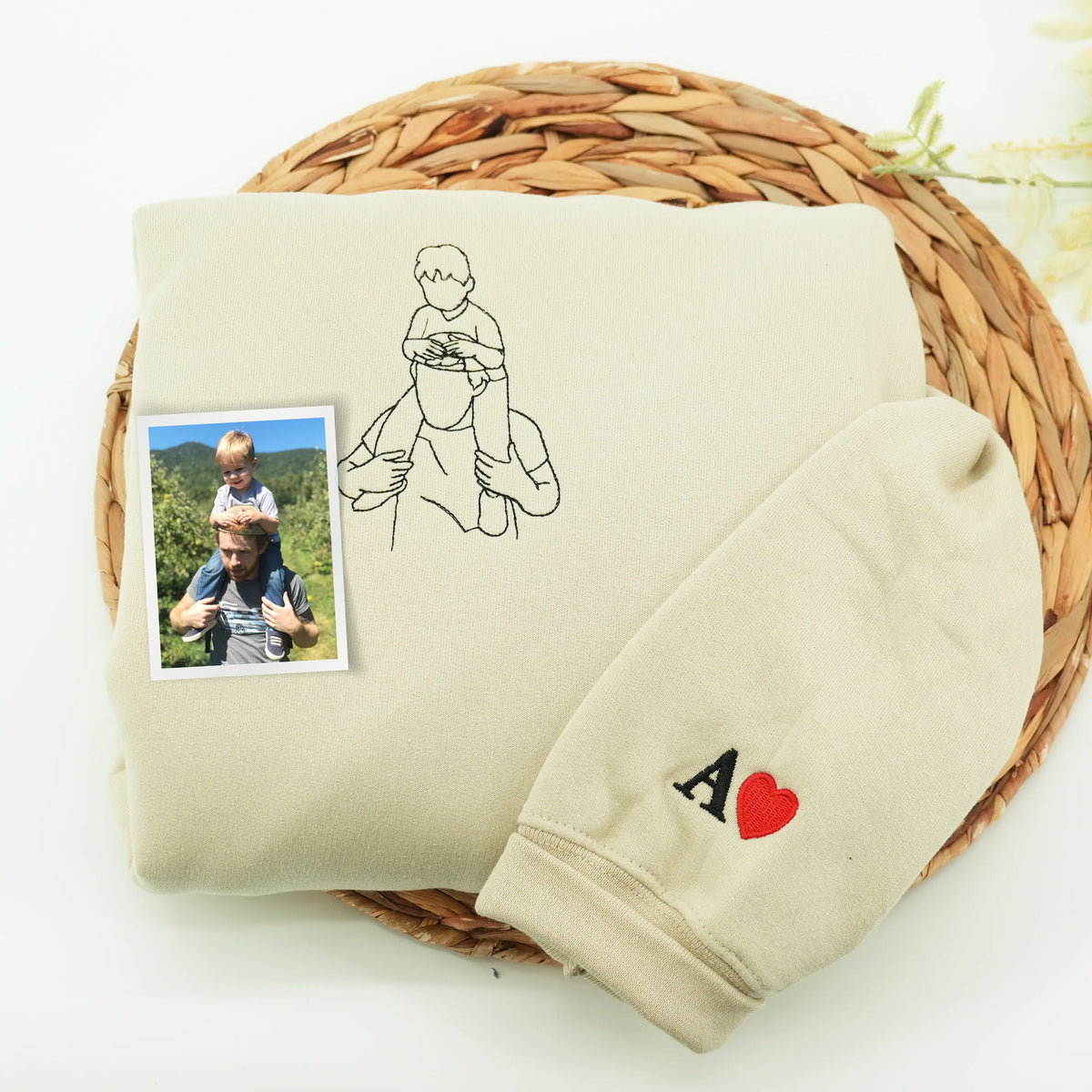 Father's Day Custom Outline Photo Embroidered Hoodie or Sweatshirt – Personalized Gift for Dad and Grandpa