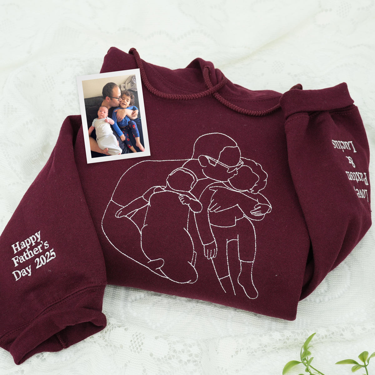Father's Day Custom Outline Photo Embroidered Hoodie or Sweatshirt – Personalized Gift for Dad and Grandpa