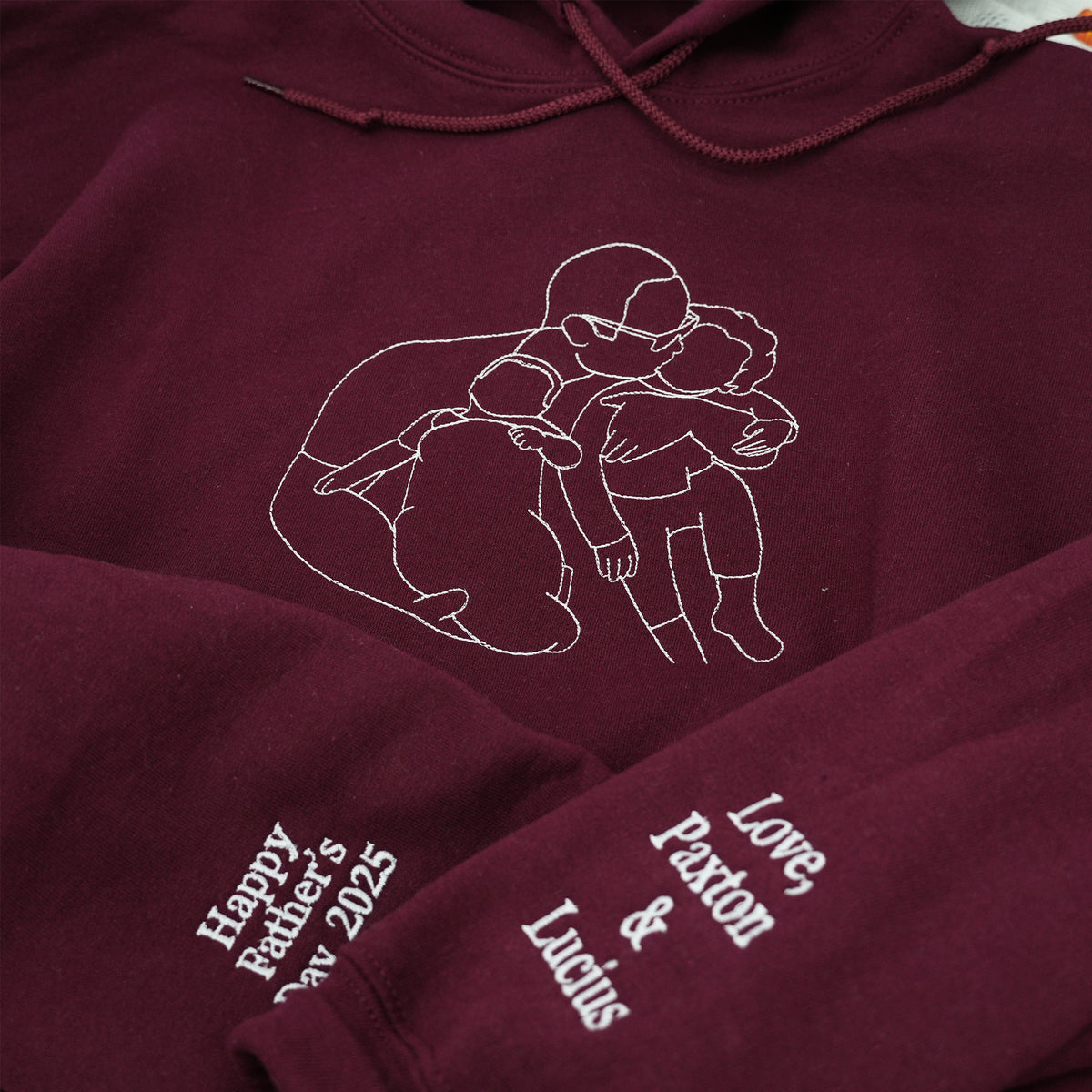 Father's Day Custom Outline Photo Embroidered Hoodie or Sweatshirt – Personalized Gift for Dad and Grandpa