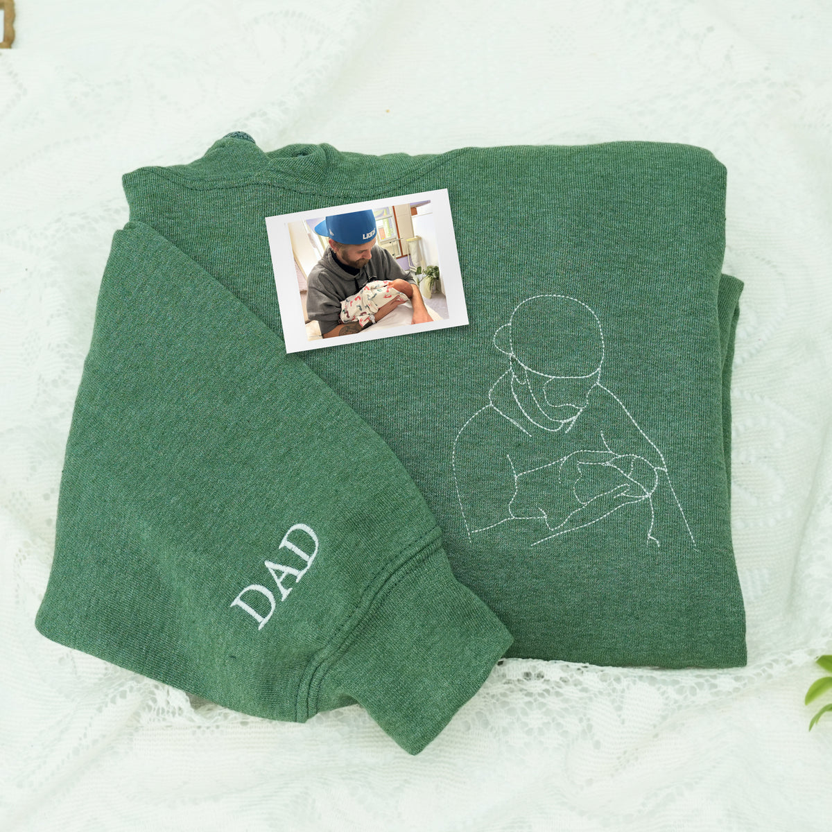Father's Day Custom Outline Photo Embroidered Hoodie or Sweatshirt – Personalized Gift for Dad and Grandpa
