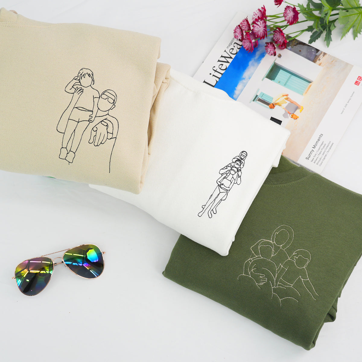 Father's Day Custom Outline Photo Embroidered Hoodie or Sweatshirt – Personalized Gift for Dad and Grandpa