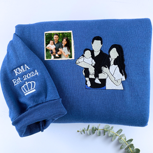 Personalized Gifts for Mom and Dad with Embroidered Photo Portrait, Kids Names on Sleeve