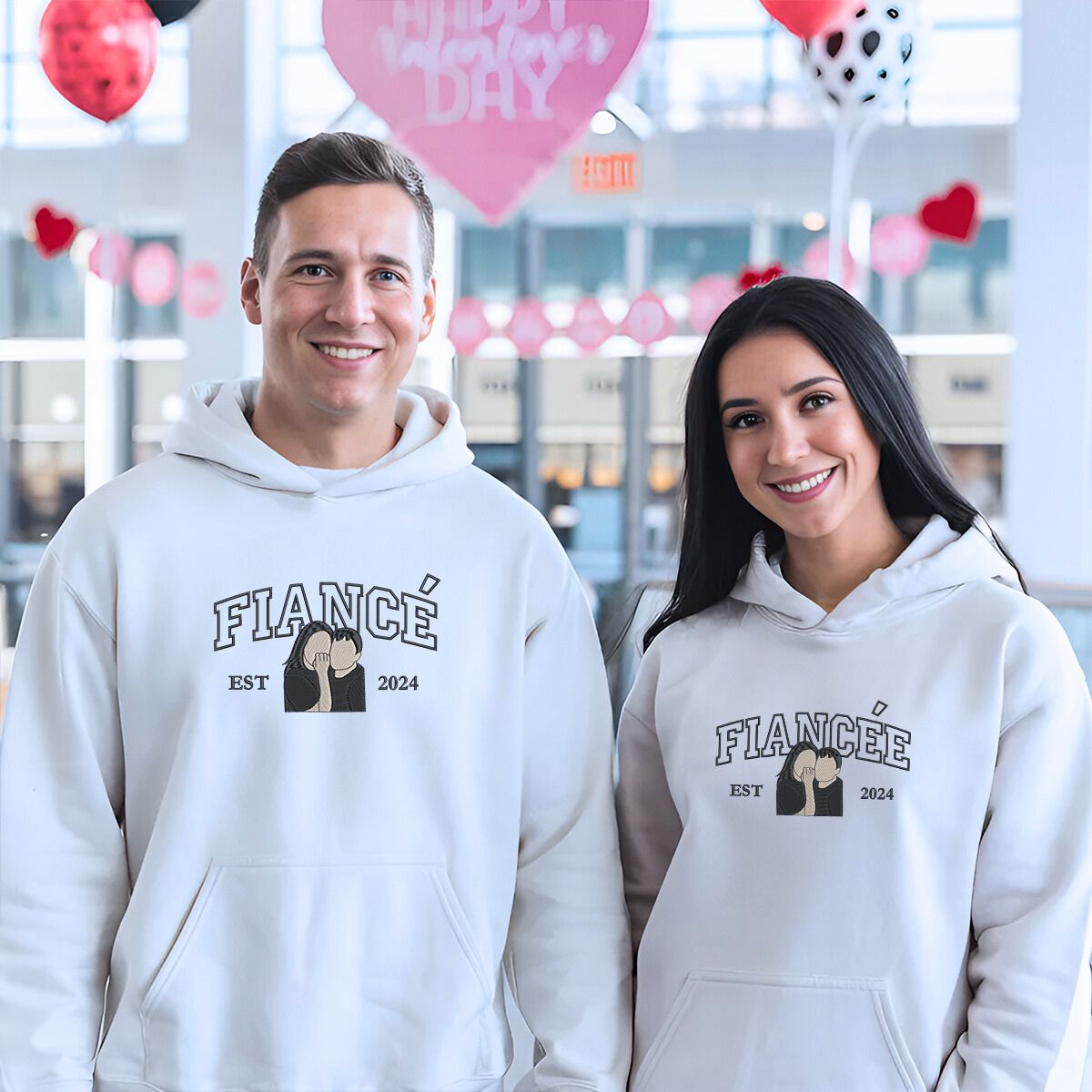Fiancee and Fiance Sweatshirt or Hoodie, Personalized Embroidered Wedding Gifts for Couples