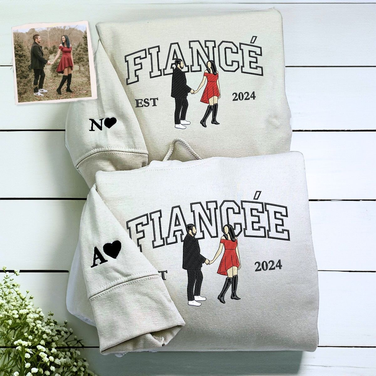 Fiancee and Fiance Sweatshirt or Hoodie, Personalized Embroidered Wedding Gifts for Couples