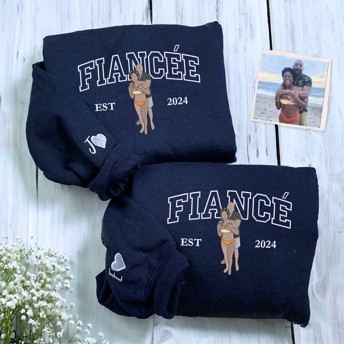 Fiancee and Fiance Sweatshirt or Hoodie, Personalized Embroidered Wedding Gifts for Couples