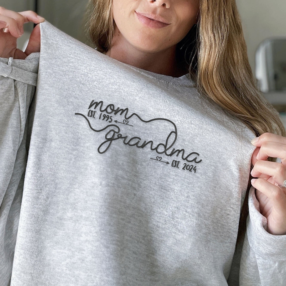 First Mom Then Grandma Sweatshirt or Hoodie with Embroidered Kids Names