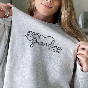 Custom Embroidered First Mom Then Grandma Sweatshirt with Kids Names