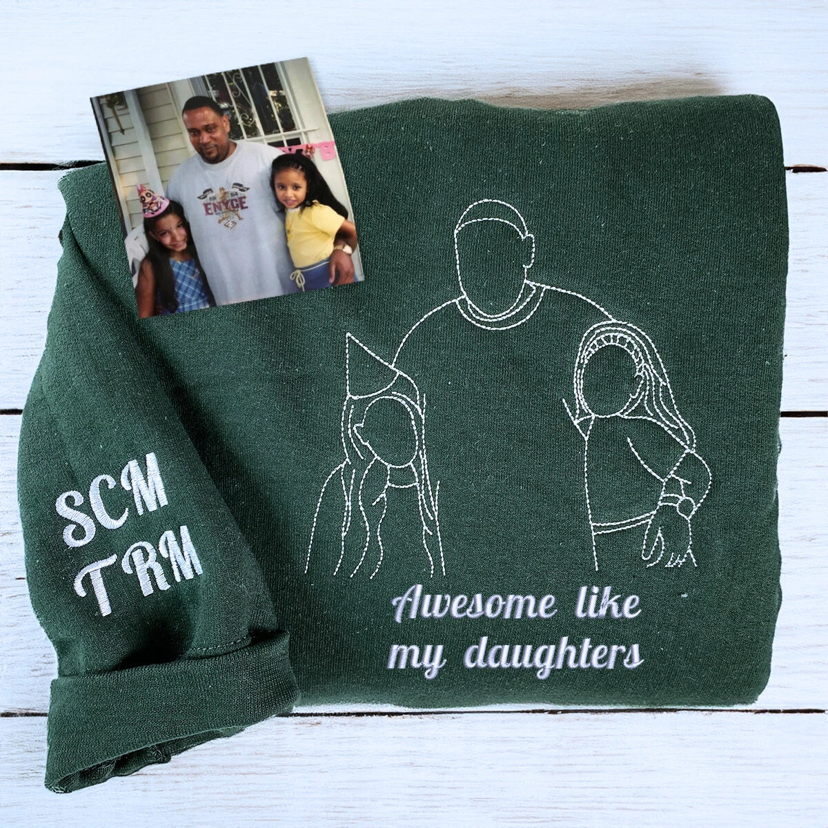 Custom Awesome Like My Daughter Portrait Sweatshirt or Hoodie, Personalized Embroidered Gift from Daughter to Dad