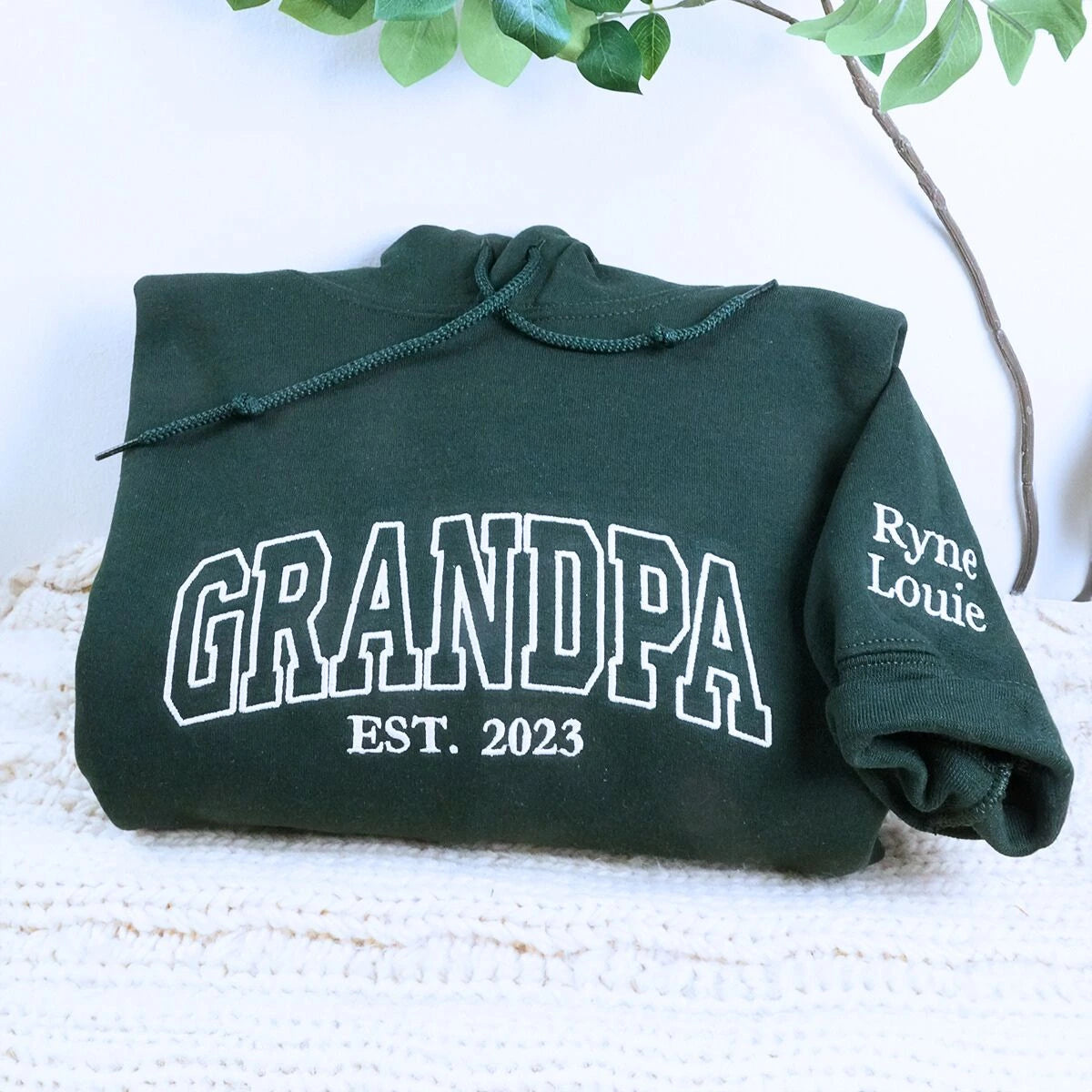 Personalize Grandpa Sweatshirt with Grandkids Names on Sleeve, Embroidered Granpa Hoodie, Gift for Father's Day