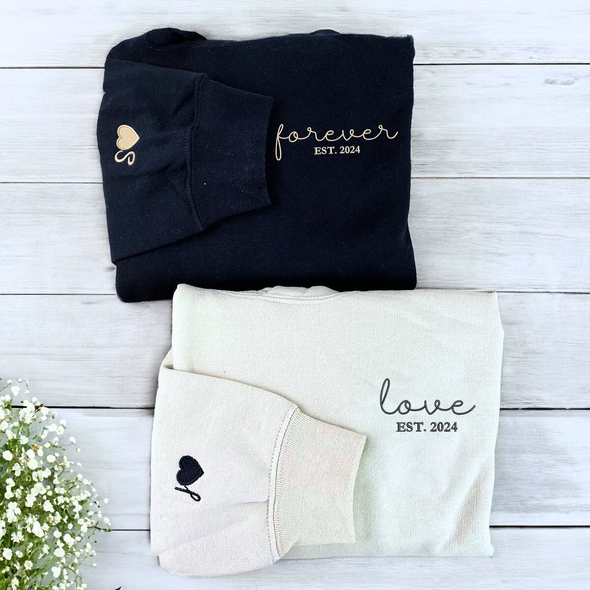 Matching Forever Love Hoodies or Sweatshirts, Custom Embroidered Gift for Couple Valentine Day