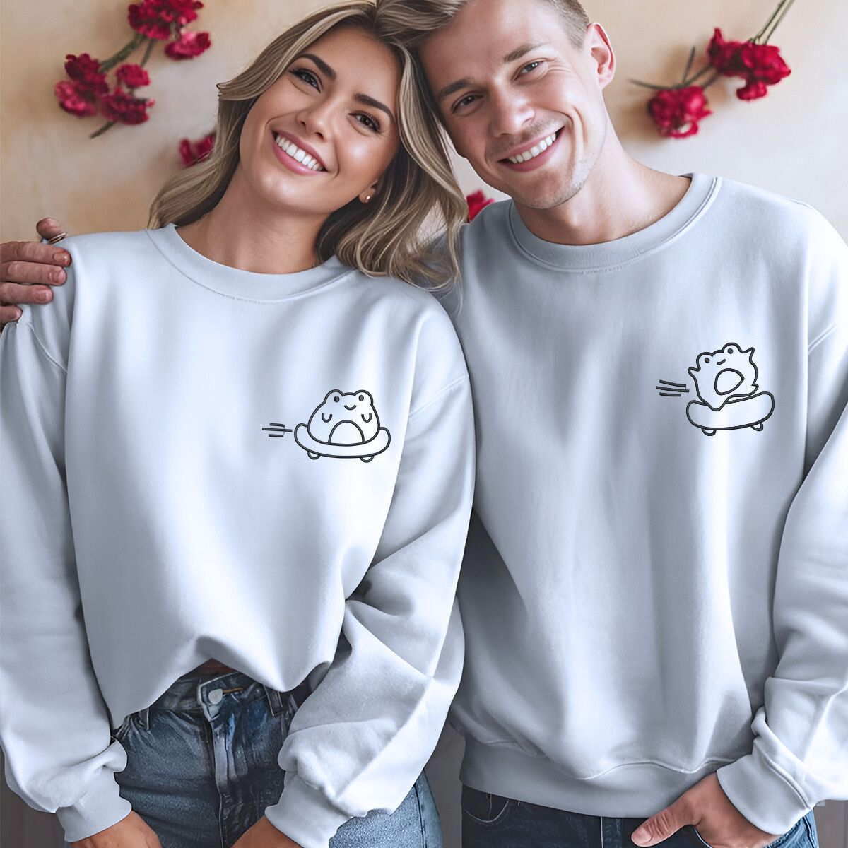 Frog Matching Hoodies or Sweatshirts, Custom Embroidered Gift, Valentines Idea For Couples