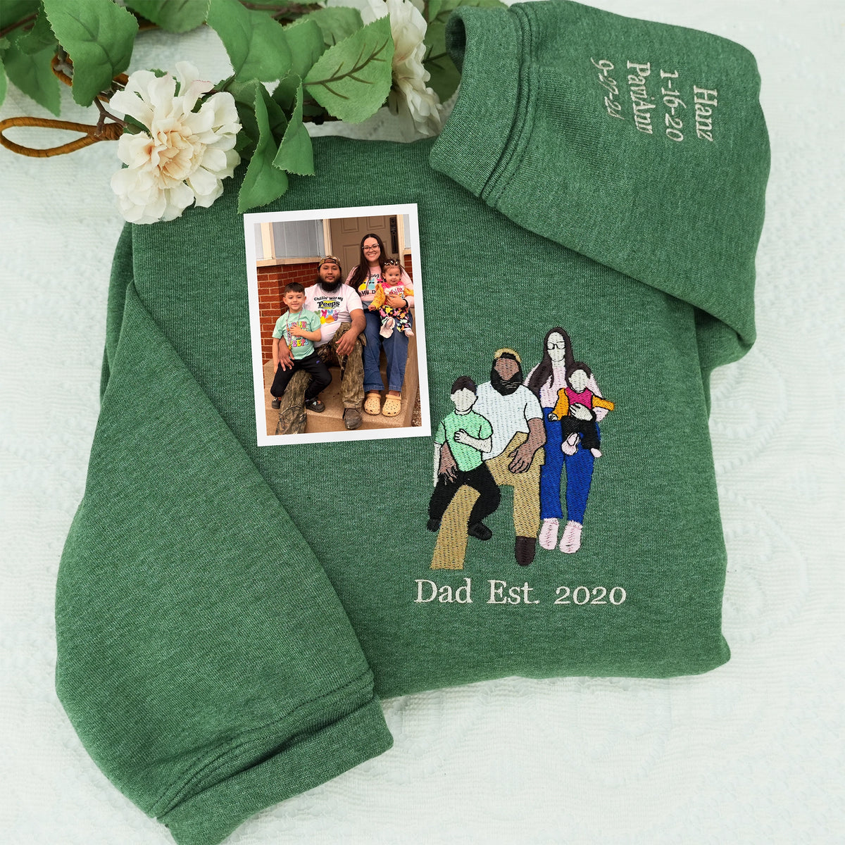Father's Day Custom Photo Embroidered Hoodie or Sweatshirt – Personalized Gift for Dad and Grandpa
