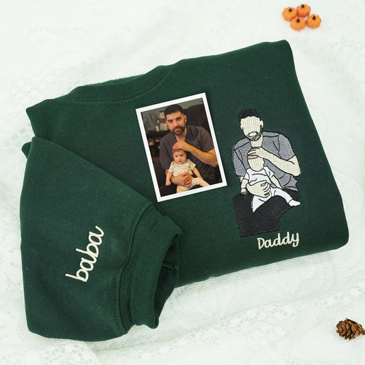 Father's Day Custom Photo Embroidered Hoodie or Sweatshirt – Personalized Gift for Dad and Grandpa