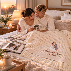 Custom Blanket With Couple Pictures, Embroidered Potrait from Photo Wedding Blanket, Newlyweds GIft