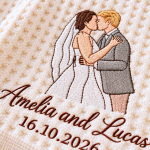 Custom Blanket With Couple Pictures, Embroidered Potrait from Photo Wedding Blanket, Newlyweds GIft