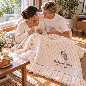 Custom Blanket With Couple Pictures, Embroidered Potrait from Photo Wedding Blanket, Newlyweds GIft