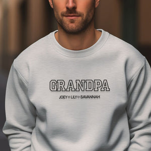Personalize Grandpa Sweatshirt with Grandkids Names on Sleeve, Embroidered Granpa Hoodie, Gift for Father's Day