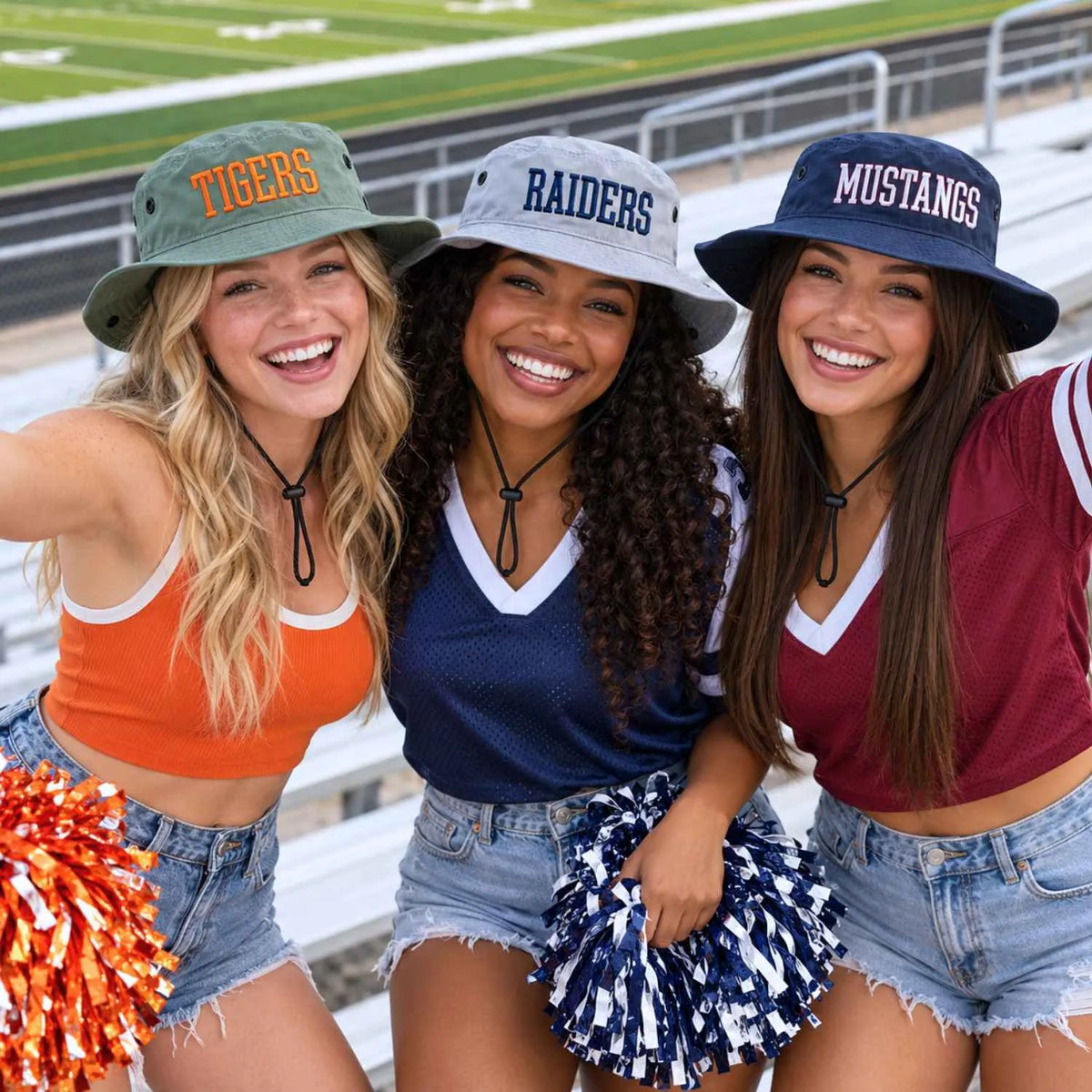 Custom Gameday Bucket Hats - Embroidered Your Team Slogan, Logo, Text & Name, School Spirit Gift for College Student