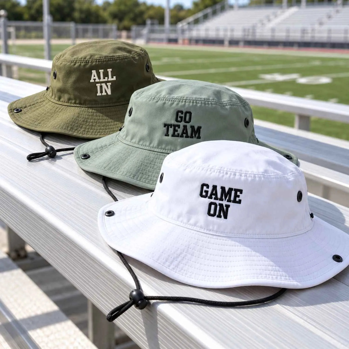 Custom Gameday Bucket Hats - Embroidered Your Team Slogan, Logo, Text & Name, School Spirit Gift for College Student