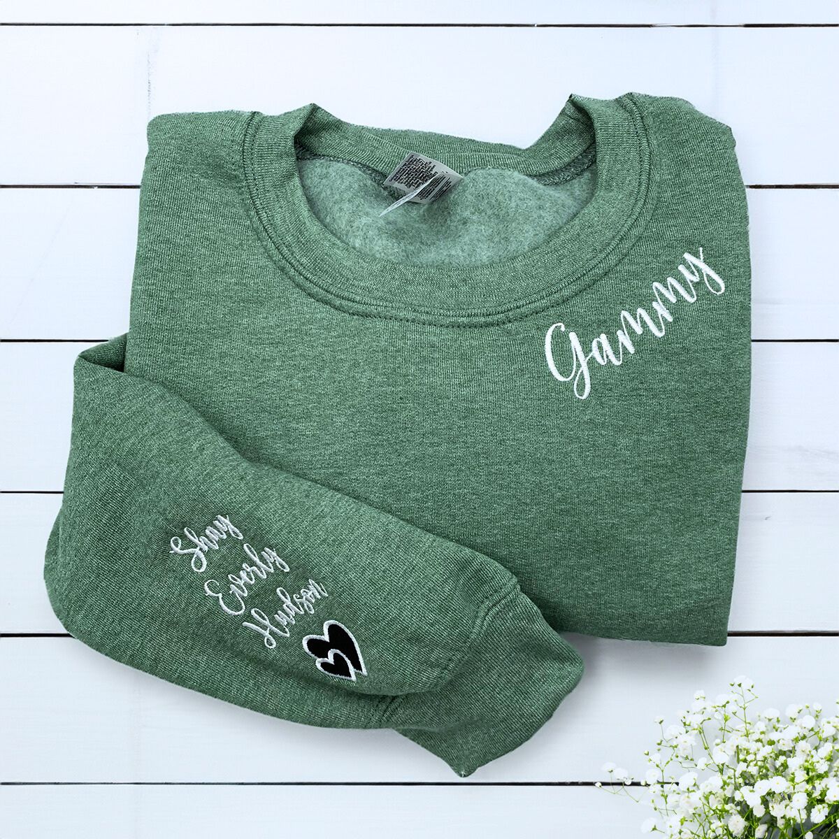 Custom Embroidered Granny Sweatshirt or Hoodie with GrandKids Names on Sleeve