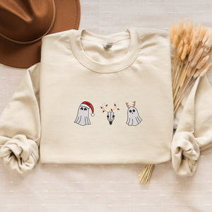 Embroidered Santa Ghost Sweatshirt, Christmas Ghost Crewneck or Hoodie