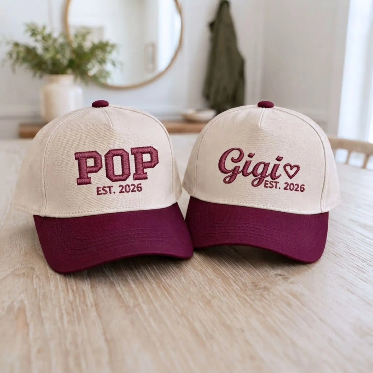 Matching Gigi and Pop Snapback Hat, Embroidered Est Year Baseball Cap, Gift For New Grandma Grandpa