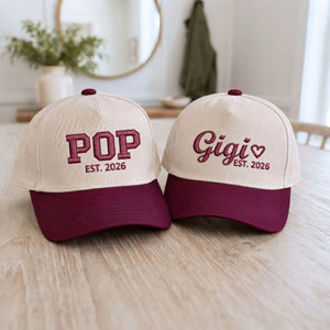 Matching Gigi and Pop Snapback Hat, Embroidered Est Year Baseball Cap, Gift For New Grandma Grandpa
