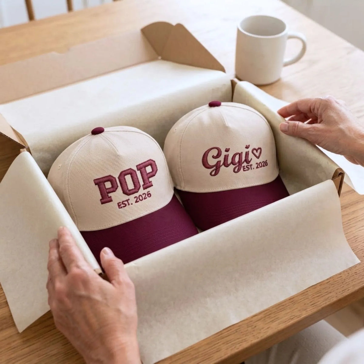 Matching Gigi and Pop Snapback Hat, Embroidered Est Year Baseball Cap, Gift For New Grandma Grandpa
