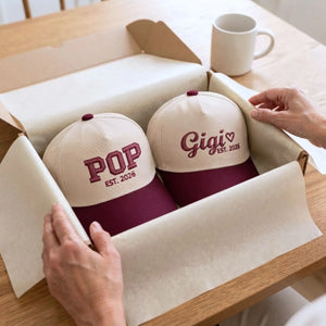 Matching Gigi and Pop Snapback Hat, Embroidered Est Year Baseball Cap, Gift For New Grandma Grandpa