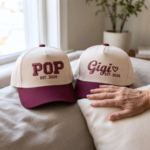 Matching Gigi and Pop Snapback Hat, Embroidered Est Year Baseball Cap, Gift For New Grandma Grandpa