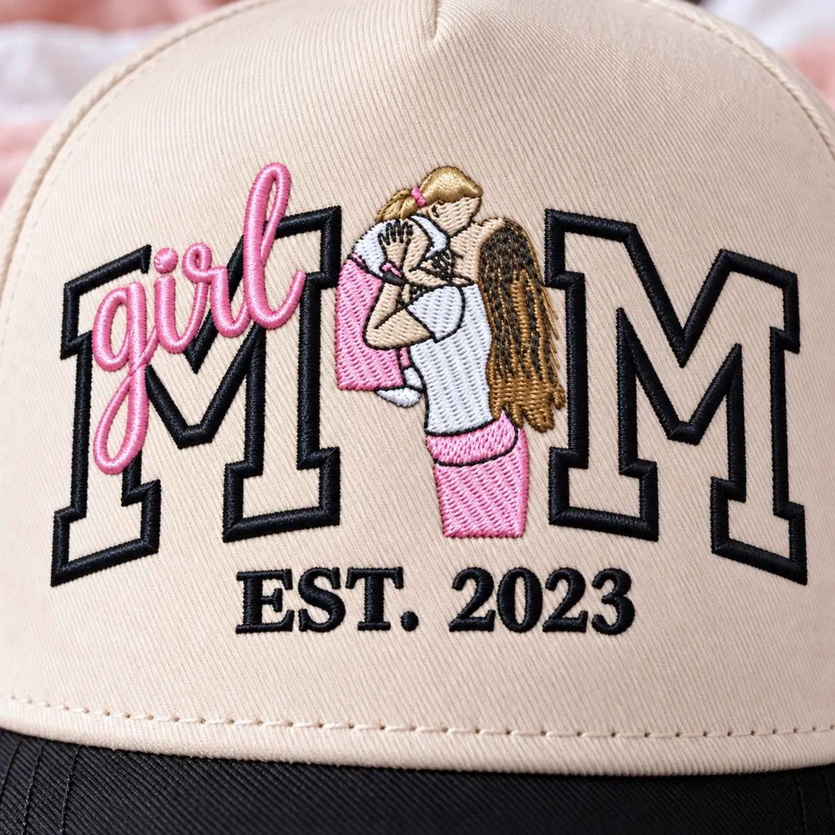 Custom Girl Mom Portrait Snapback Hat - Embroidered Varsity Est Year for Mom, Girl Mom Birthday Gift
