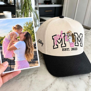 Custom Girl Mom Portrait Snapback Hat - Embroidered Varsity Est Year for Mom, Girl Mom Birthday Gift