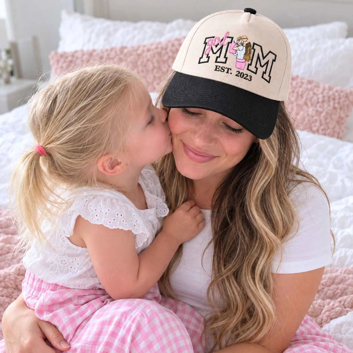 Custom Girl Mom Portrait Snapback Hat - Embroidered Varsity Est Year for Mom, Girl Mom Birthday Gift