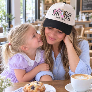 Custom Girl Mom Portrait Snapback Hat - Embroidered Varsity Est Year for Mom, Girl Mom Birthday Gift
